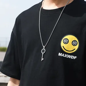 Collier Pendentif Clé en Acier Titane Hip Hop pour Hommes Femmes Design Horloge Chiffres Romains Chaîne Maille Longue Argent