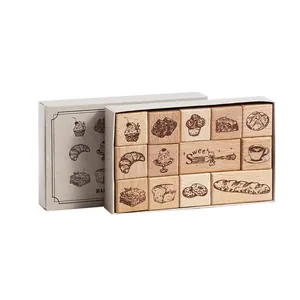 Bäckerei-Themen Buchenholz Stempelset für DIY Journaling und Dekoration