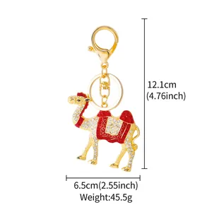 Camel keychain with rhinestones showing dimensions of 12.1cm by 6.5cm