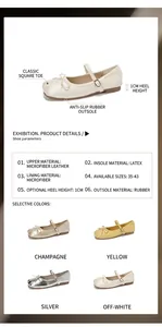 Detail view of French Mary Jane flats with bow and four color options