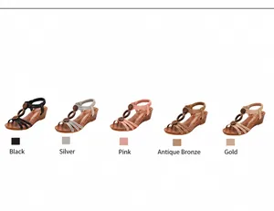 Detailed view of women's vintage wedge sandals available in five elegant colors