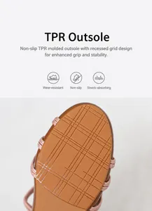 Close-up of the textured TPR outsole on pink wedge sandals for anti-slip grip
