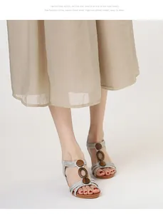 Vintage Roman style silver wedge sandals for women featuring unique wooden circle details