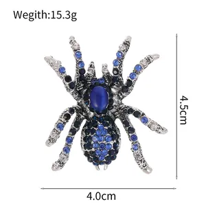 Retro Straß-Spinne-Brosche mit blauen Kristallen für Halloween-Bekleidungszubehör