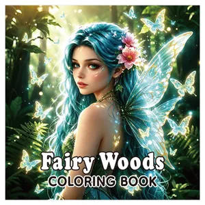 Fairy Woods Malbuch für Erwachsene mit einem Fantasy-Mädchen und Schmetterlingsflügeln