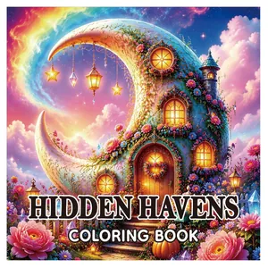 Hidden Havens Malbuch für Erwachsene mit einem magischen Mondhaus-Design zum Ausmalen