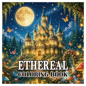 Ethereal Malbuch für Erwachsene mit einem magischen Schloss unter dem Vollmond