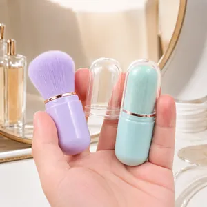 Portable Retractable Makeup Brush Capsule Design Synthetic Fiber Bristles Plastic Handle For Powder Blush Travel Friendly Face Tool
