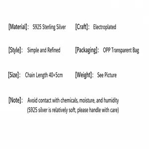 Product specifications for S925 sterling silver necklace with maintenance instructions