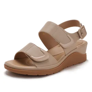 Damen Böhmische Keilsandaletten Plattform Kunstleder Sommerschuhe Klettverschluss Lässig Offene Zehe Mode Fußbekleidung
