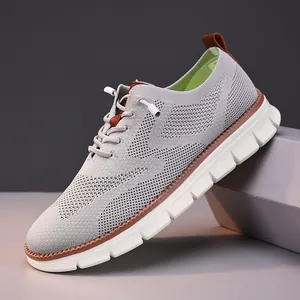 Chaussures décontractées en tricot gris clair respirant pour hommes d'été confort