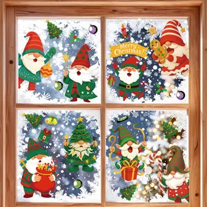 Weihnachtsfensteraufkleber PVC Statische Haftung Gnome Schneeflocken Glasaufkleber Für Feiertagsfeier Heimdekoration