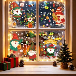Weihnachts-Fensteraufkleber mit Gnomen Elfen und Schneeflocken statisch haftend