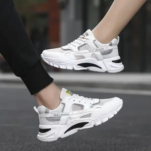 Men's Lightweight Breathable Running Shoes Mesh Upper Chunky Sneakers Casual Walking Shoes For Spring Summer Large Size White Sneakers