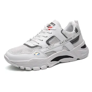 White breathable men's sports sneakers with lightweight cushioning for daily casual wear