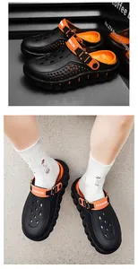 Bequeme leichte schwarz-orangefarbene Herren-Clogs für den Sommer, Strand und Garten