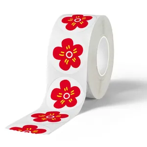 Rollo de 500 pegatinas de recompensa de flores rojas de alta calidad para niños