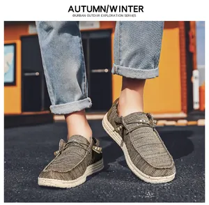 Stilvolle Herren-Slipper aus Segeltuch mit atmungsaktivem khakifarbenem Obermaterial