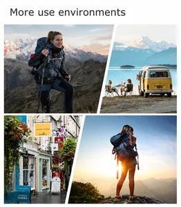 Outdoor genuine leather shoes shown in hiking, travel, street, and climbing scenes.