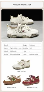 Detail specifications of pigskin and mesh outdoor sneakers with rubber sole