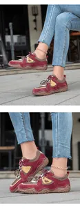 Close-up split view of premium burgundy leather sneakers showing texture and studded soles