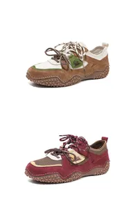 Comparison of two colorways for outdoor leather casual sneakers with rugged soles.