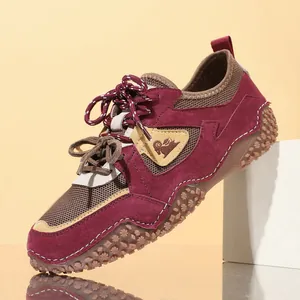 Outdoor casual leather sneakers with breathable mesh and rugged anti-slip soles