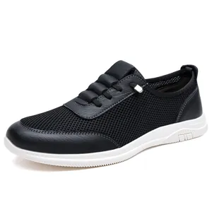 Mocassins décontractés pour hommes en maille noire respirante avec semelle blanche souple