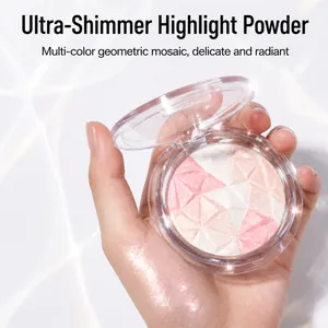 Cipria illuminante geometrica multicolore in confezione trasparente per il trucco