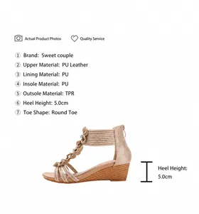 Elegant Bohemian wedge sandals featuring floral accents and a comfortable 5cm heel height detail