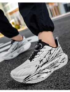 Detail view of breathable mesh running shoes featuring a rotary lacing system and foam sole