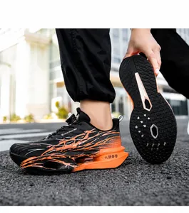 Detailed view of men's athletic running shoes with breathable mesh and shock-absorbing sole
