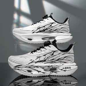 Men Mesh Running Shoes With Rotating Dial Closure Shock Absorption Thick Sole Casual Sport Sneakers Lightweight Walking Shoes