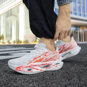 Men's breathable mesh running shoes with shock-absorbing soles and stylish red accents