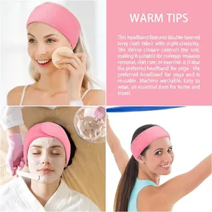 Soft pink spa headband for makeup and skincare with adjustable velcro closure strap.
