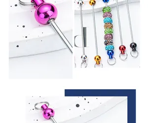 Detail showing metallic DIY beading rods for keychains with colorful accents
