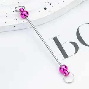 High-quality DIY beadable metal rod keychain accessory with metallic purple beads