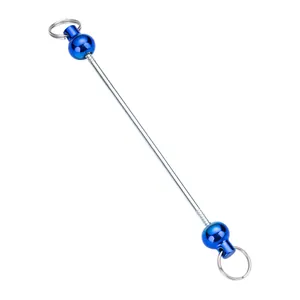 Durable metallic DIY beading keychain bar with vibrant blue beads and polished silver finish