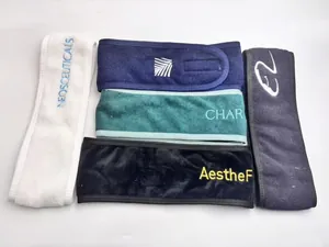 Variety of plush spa headbands with adjustable magic sticker closure for skin care