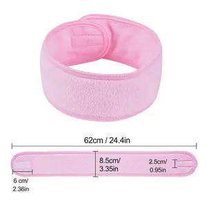 Adjustable pink spa headband with velcro closure for face washing, makeup and yoga