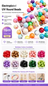 Detail view of multi-color 16mm UV acrylic beads showcasing vibrant finish and DIY applications