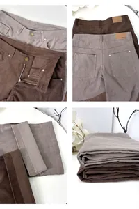 Vue détaillée de la texture du velours côtelé sur ce pantalon décontracté marron