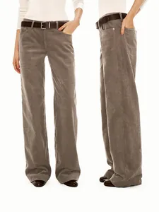 Pantalon Décontracté en Velours Côtelé Style Maillard Rétro pour Femmes Couleur Unie Jambe Droite Ample pour Automne Hiver Bottom