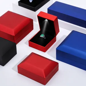 Luxury LED Light Jewelry Box For Rings Earrings Necklaces Bracelets Matte Finish Velvet Lining Portable Jewelry Organizer Gift Box For Proposal Wedding