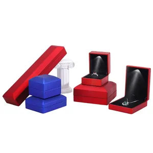 Premium LED jewelry boxes set for rings and necklaces in matte red and blue finish