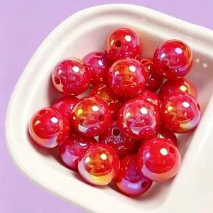Close-up of 16mm red acrylic beads with a vibrant pearlescent UV plated finish.