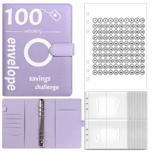 Purple A5 PU leather budget binder for 100 envelope money saving challenge with tracker