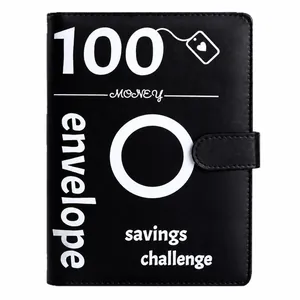 Black 100 Envelope Challenge savings binder for budget planning and saving goals