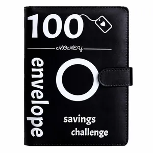 Classeur d'épargne 100 enveloppes noir pour planification du budget et d'épargne