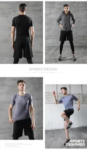 Professional men's 5-piece compression sports suit for running and gym fitness